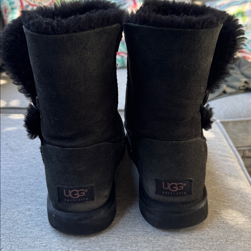 UGG Bailey Button Black Sheepskin Boots